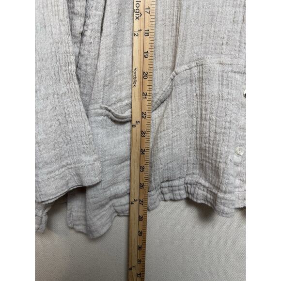 Pure Jill 100% Linen Crepe Button Up Long Sleeve Tunic Cardigan Beige Sz XL - Picture 14 of 15